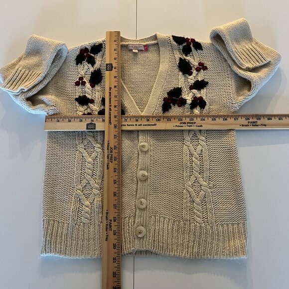 Pink Chicken Girls Holiday Sweater Cardigan Size 10Y Festive Holly Winter - Picture 3 of 6